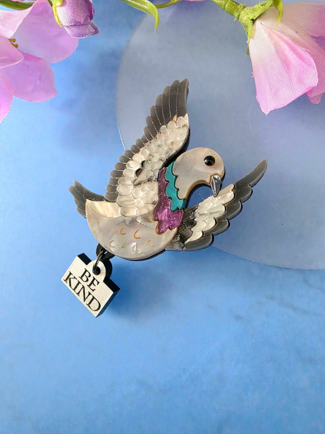 Flying Pigeon Bird Acrylic Brooch Pin or Pendant