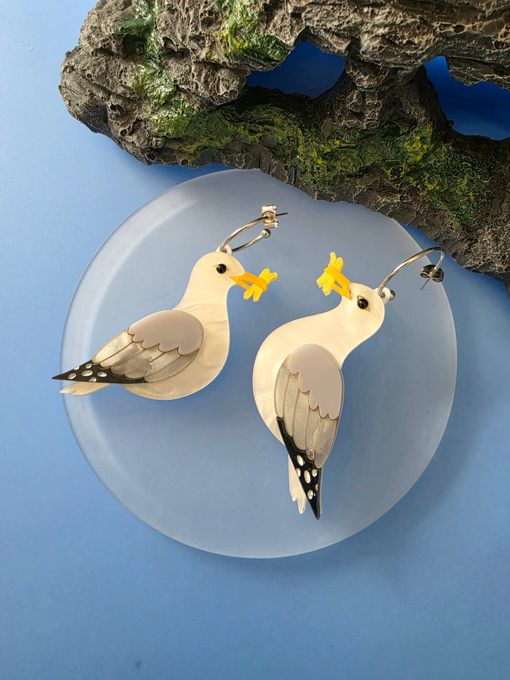 Seagull Herring Gull Chip Thief Hoop Earrings