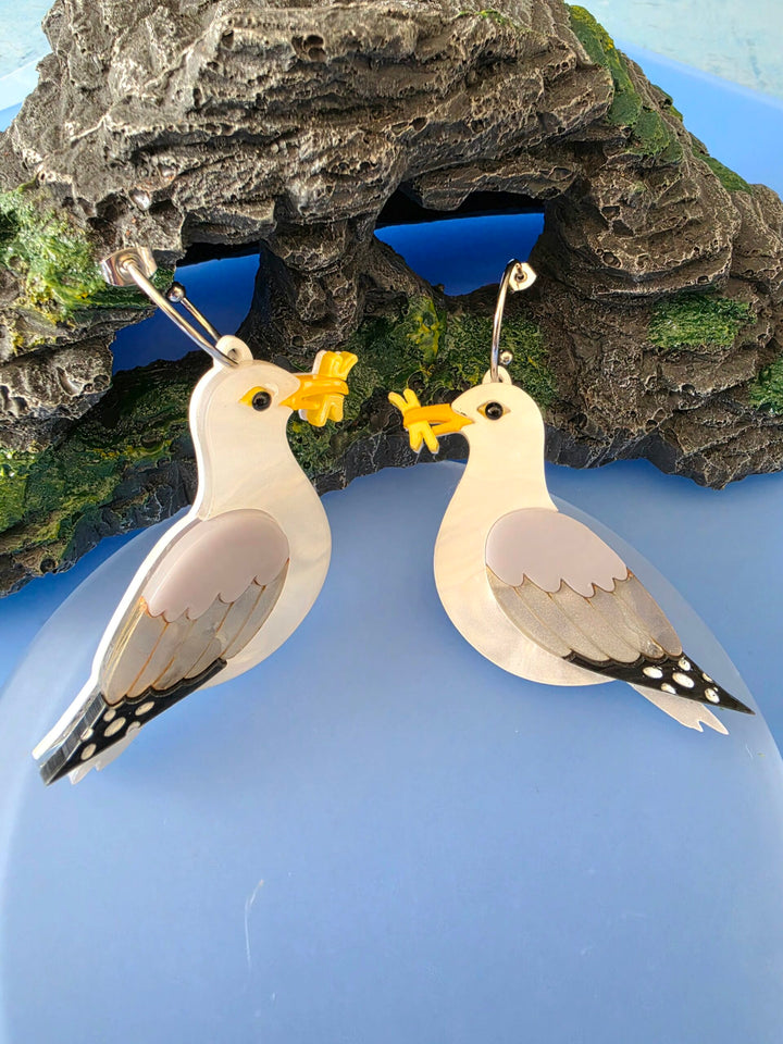 Seagull Herring Gull Chip Thief Hoop Earrings