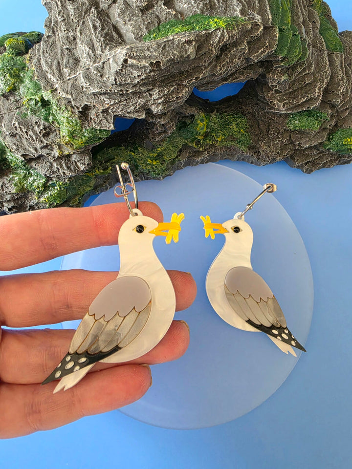 Seagull Herring Gull Chip Thief Hoop Earrings