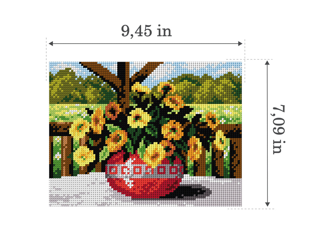 Gobelin canvas for halfstitch without yarn Yellow Flowers in a Red Vase 2122F