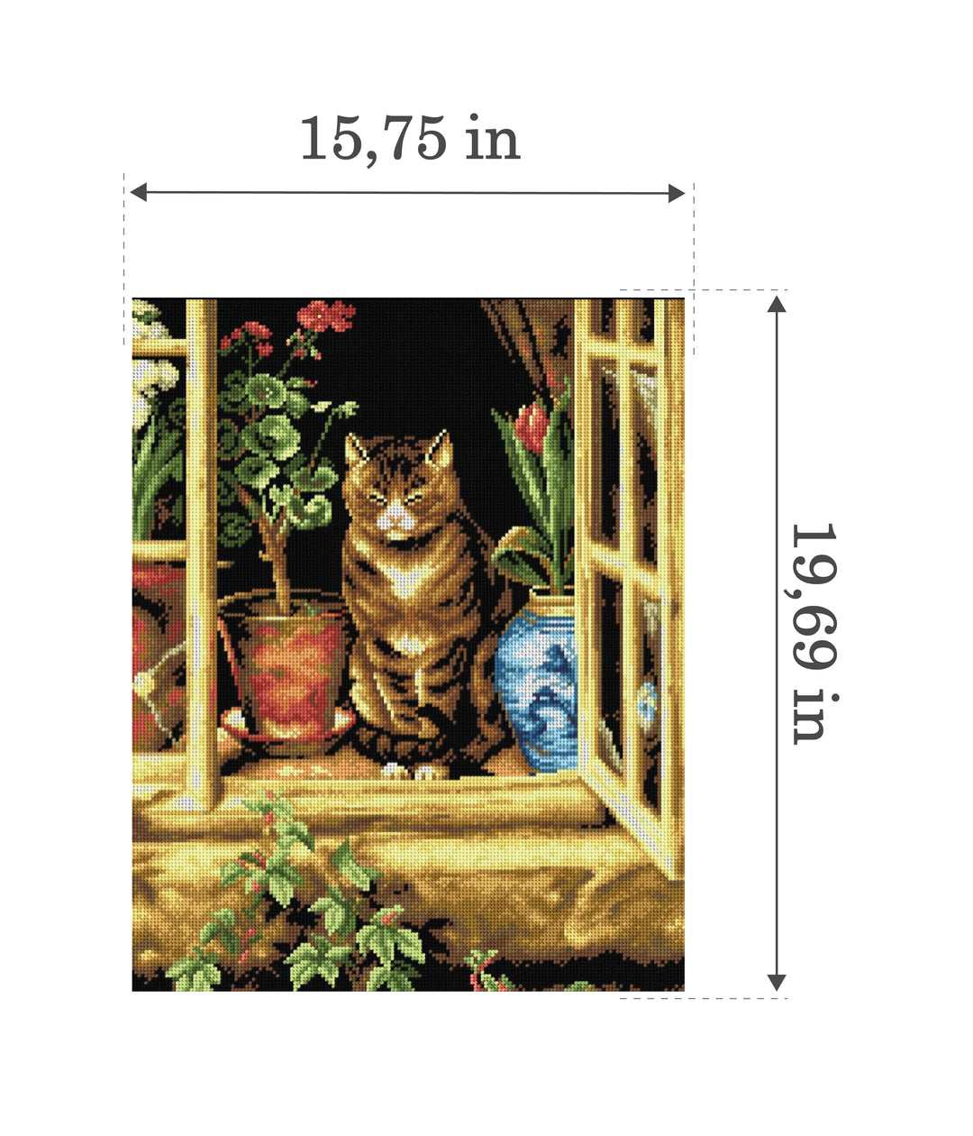 Gobelin canvas for halfstitch without yarn after Ralph Hedley - Cat in Cottage Window 2264M