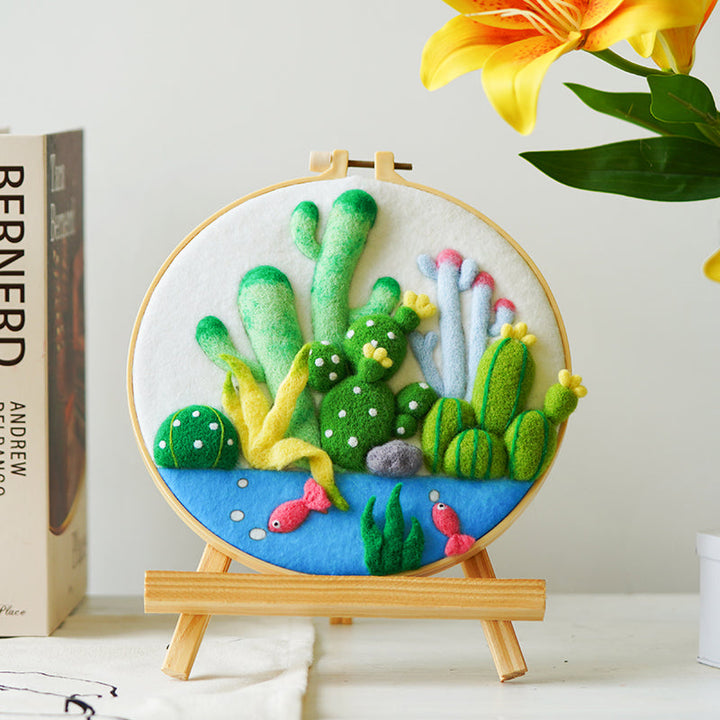 Needle Felting Kit - Underwater Greenery. Wizardi DIY Wool Craft Kit F07N8-W437