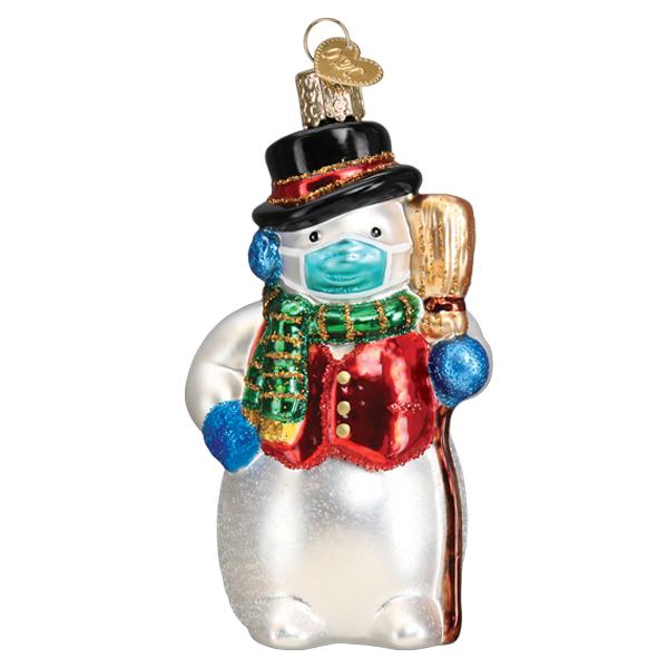 Snowman With Face Mask Ornament