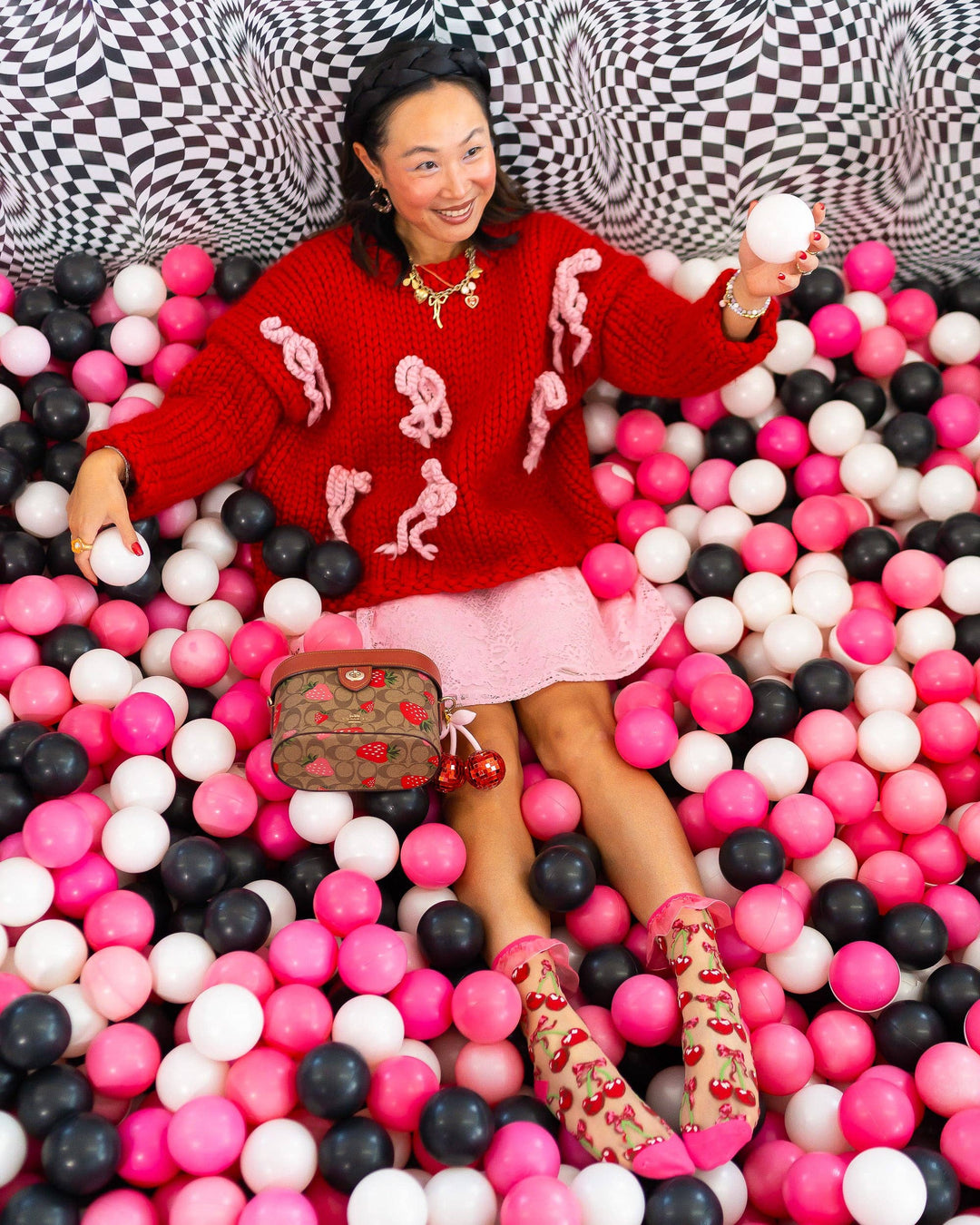 Cherry Bow Ruffle Sheer Crew Sock