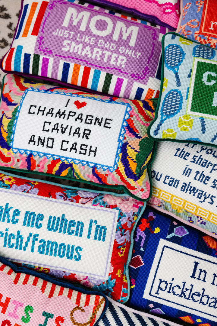 Mom Rules Needlepoint Pillow