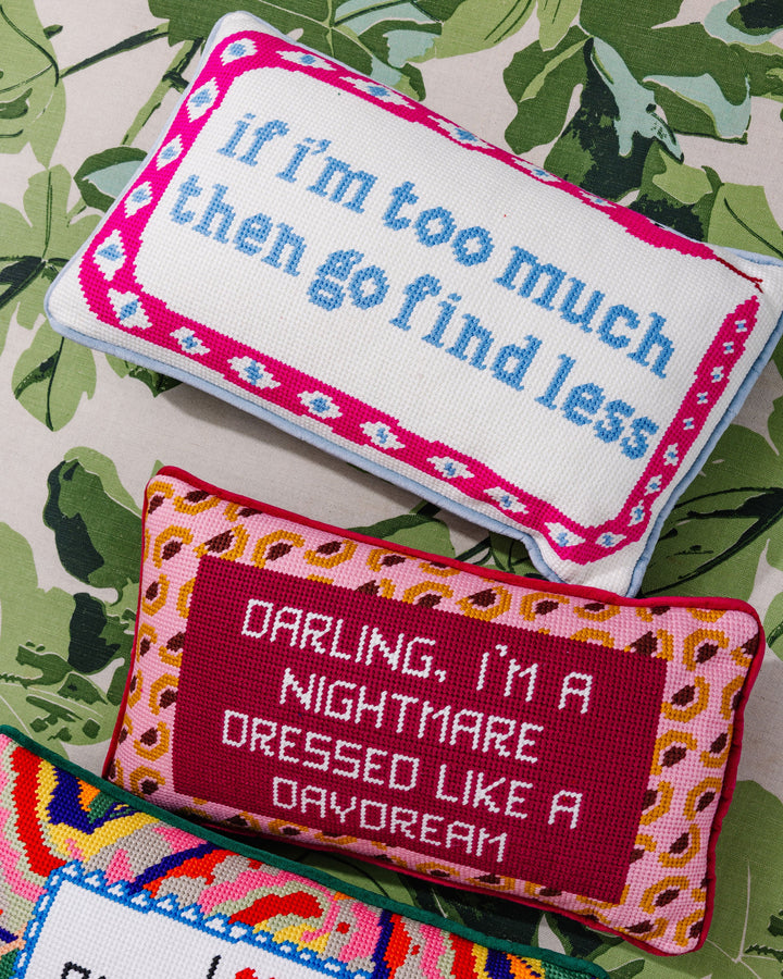 Go Find Less Needlepoint Pillow