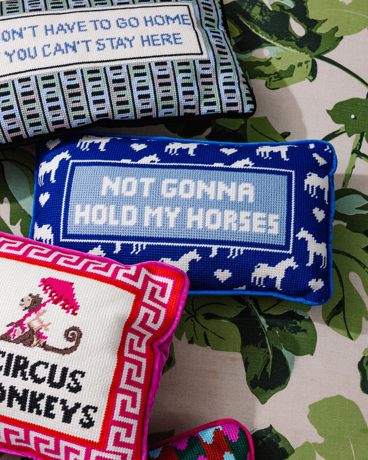 Hold My Horses Needlepoint Pillow
