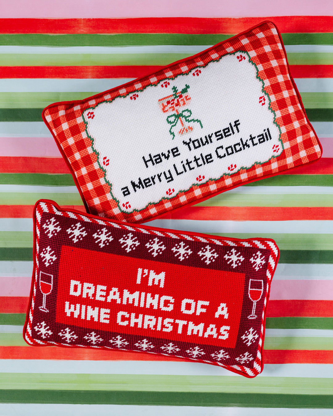 Merry Little Cocktail Needlepoint Pillow
