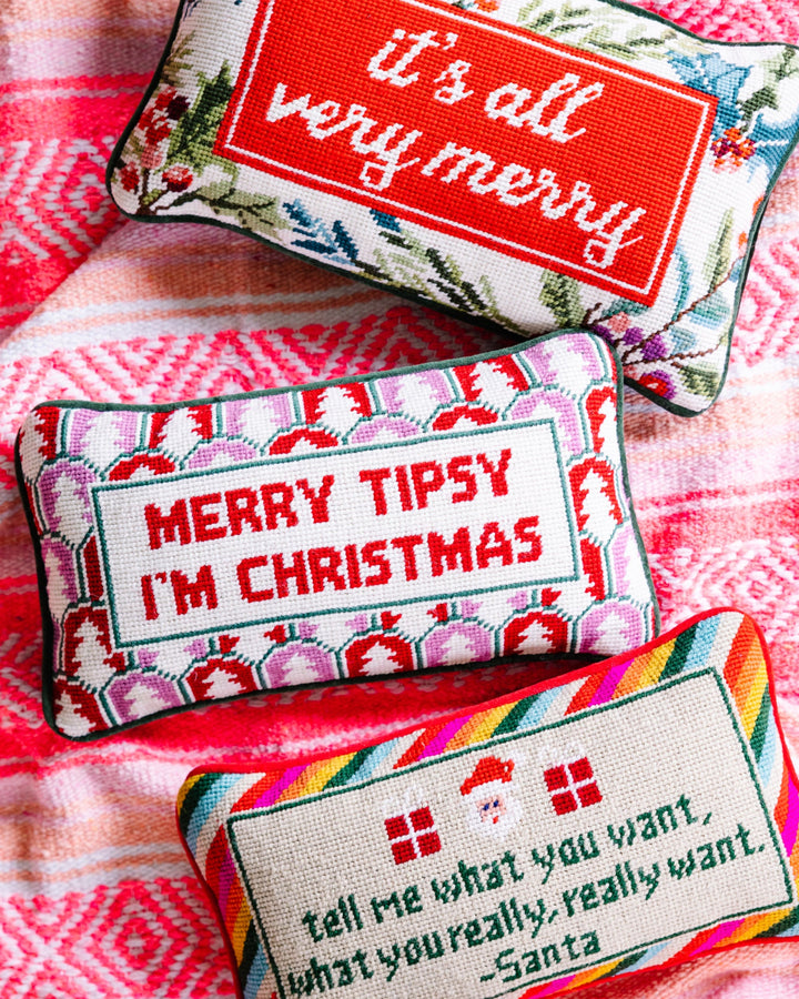 Merry Tipsy Needlepoint Pillow