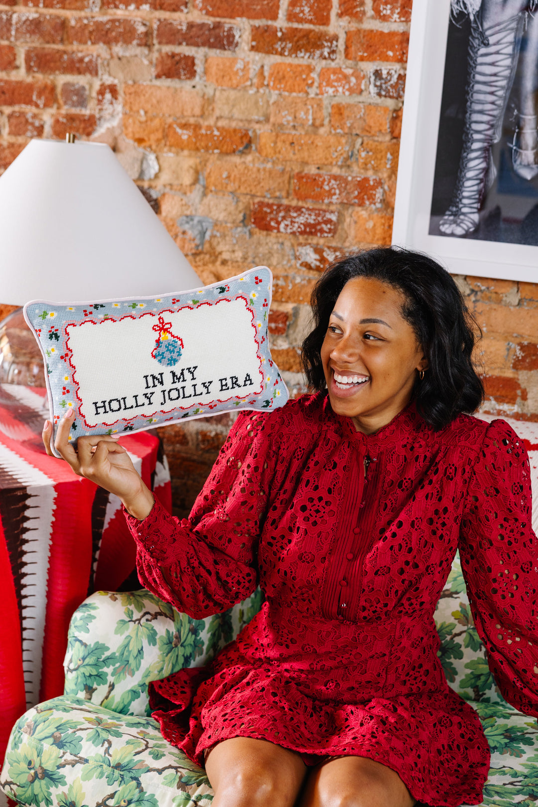 Holly Jolly Era Needlepoint Pillow