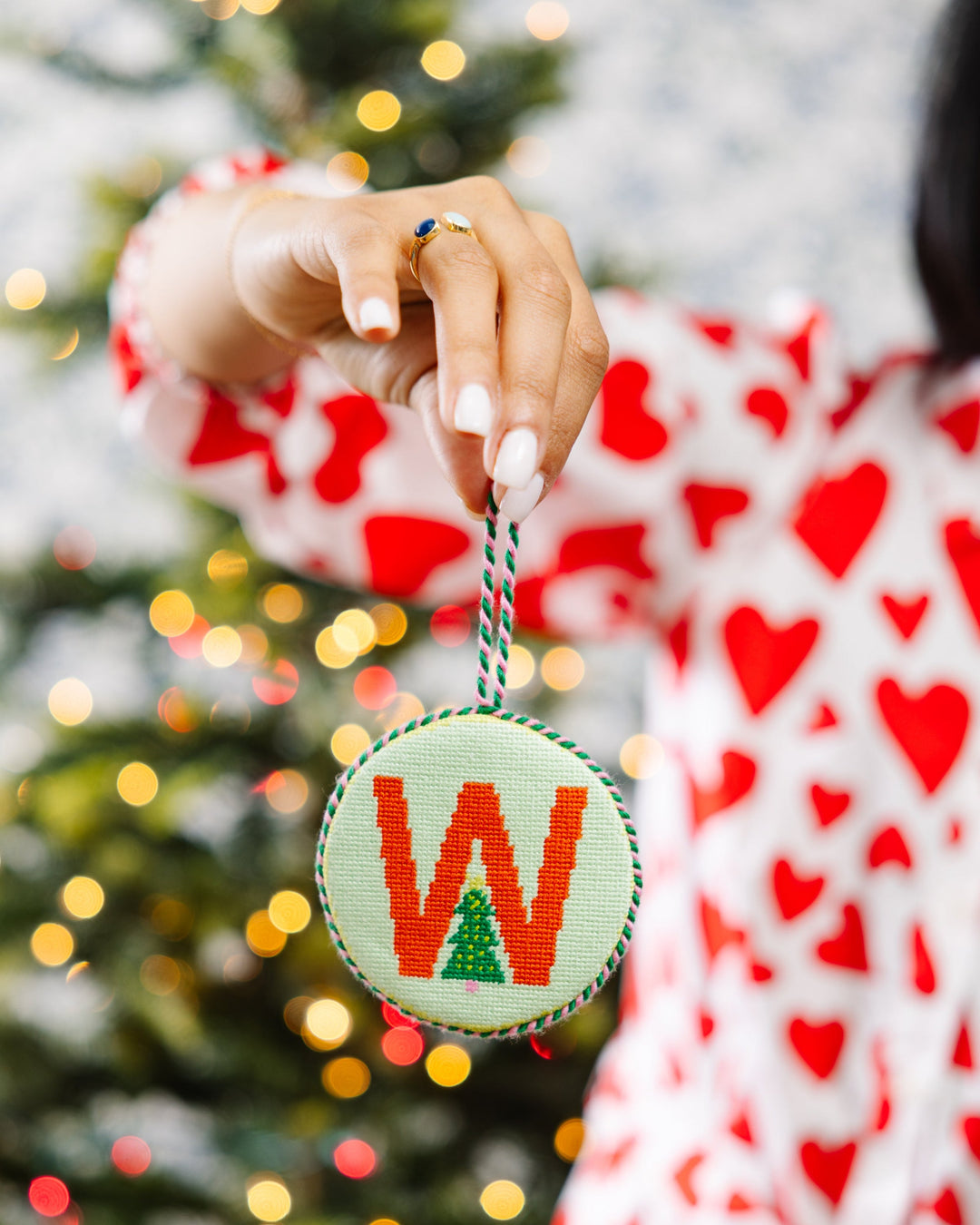 Needlepoint Monogram Ornament - W