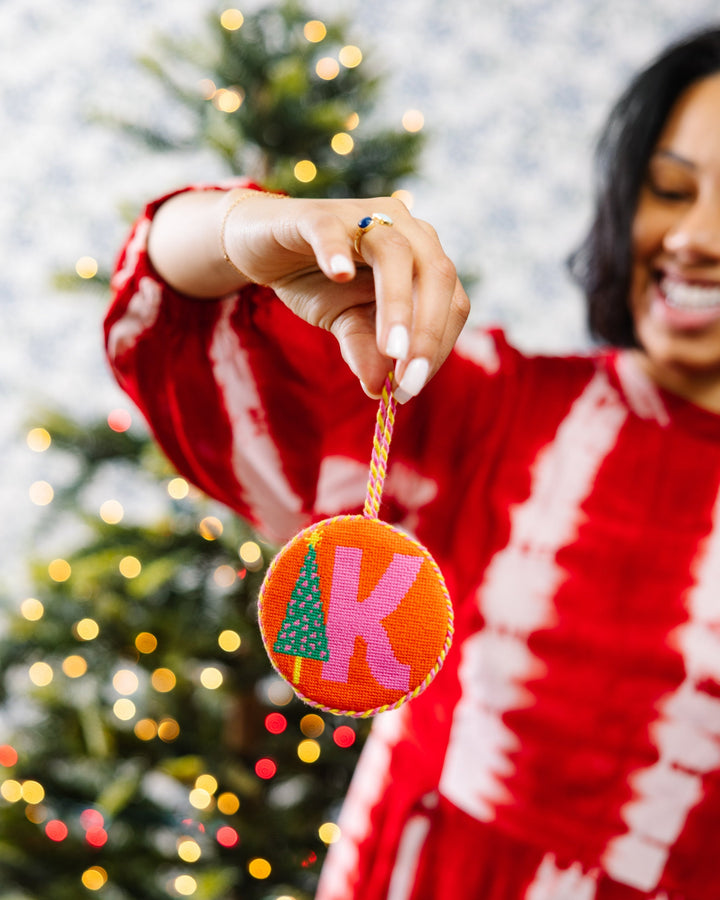 Needlepoint Monogram Ornament - K