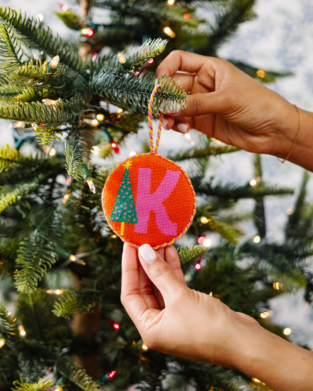 Needlepoint Monogram Ornament - K