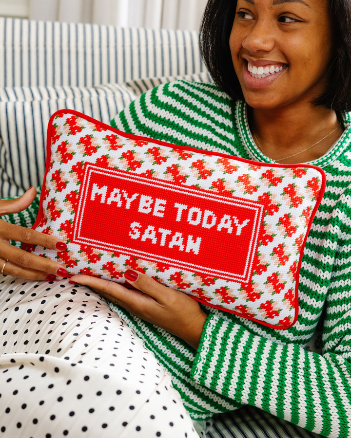 Maybe Today Satan Needlepoint Pillow