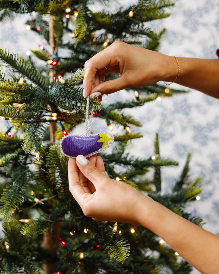 Needlepoint Icon Ornament - Eggplant Emoji