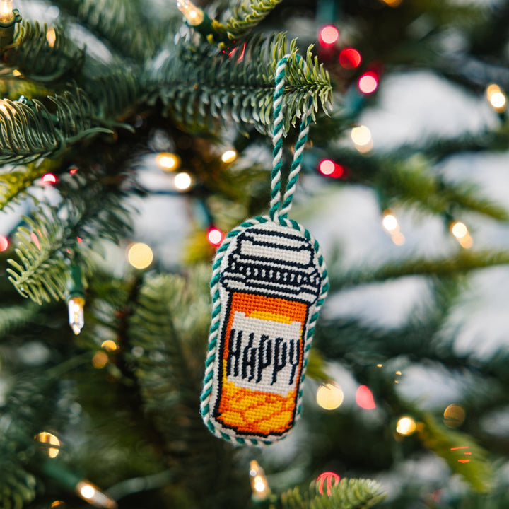 Needlepoint Icon Ornament - Happy Pills