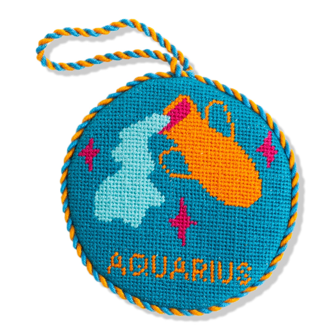 Needlepoint Zodiac Ornament - Aquarius