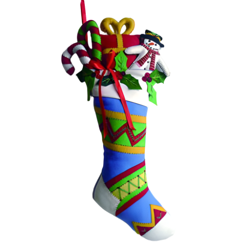 25" Felted Wool Stocking w/Snowman & Gifts Wall Decor