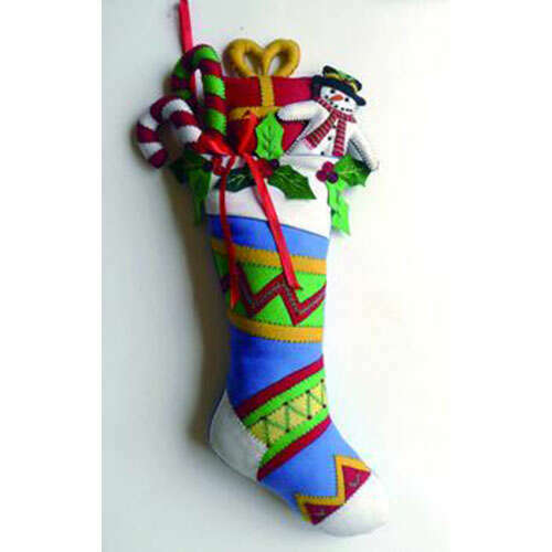 25" Felted Wool Stocking w/Snowman & Gifts Wall Decor – view 2