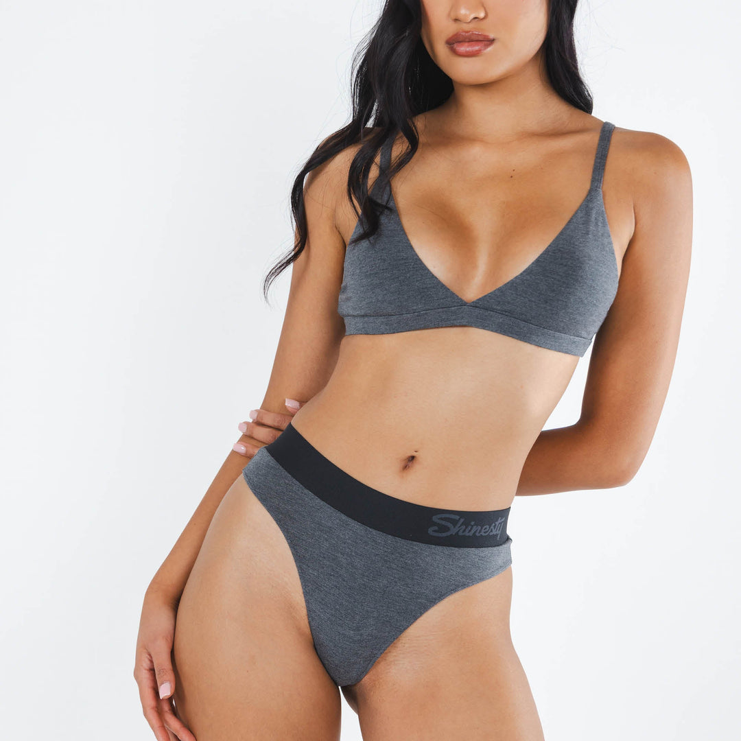 The Basalt | Heather Charcoal Thong Underwear with Waistband