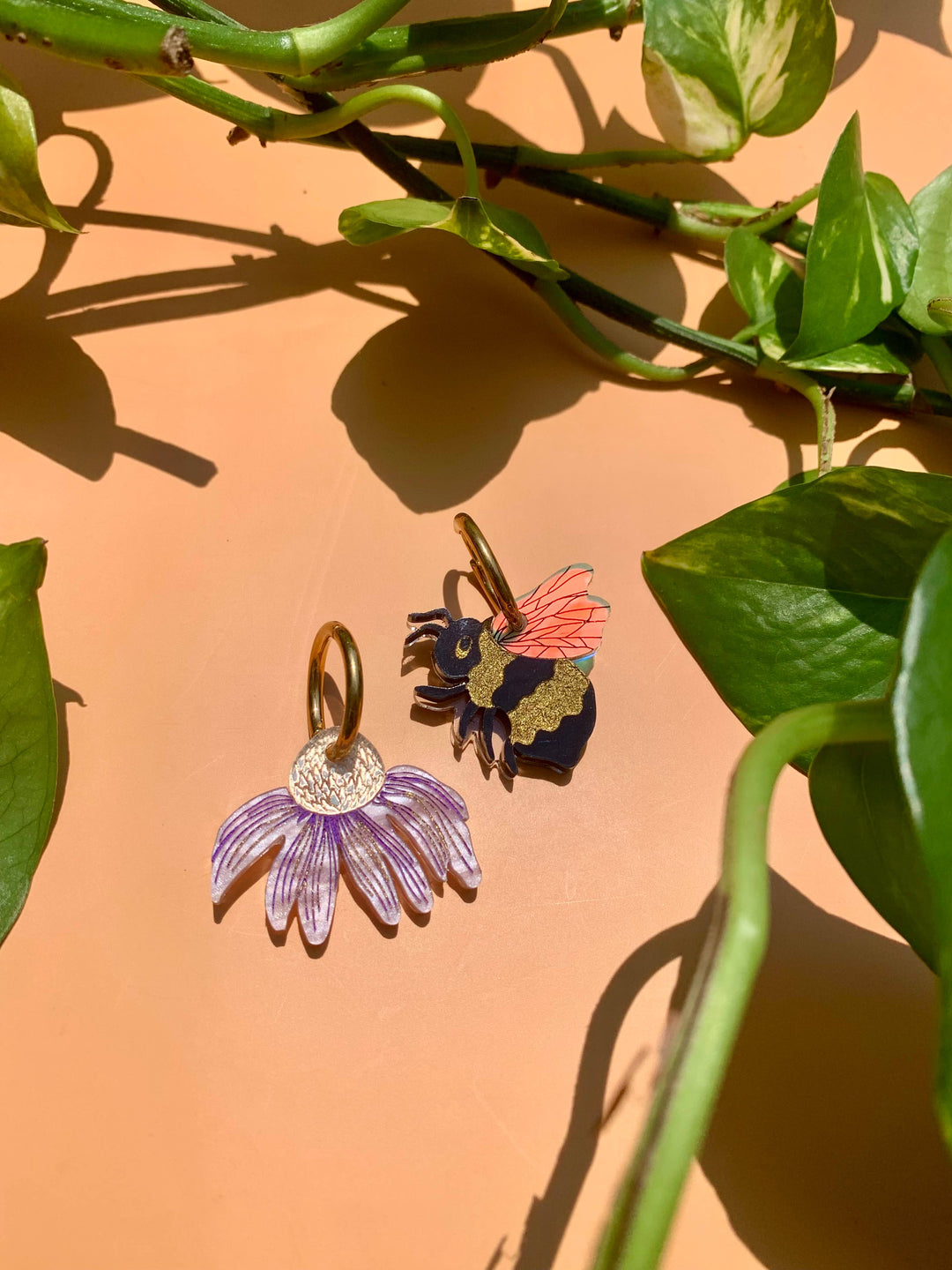 Bee and Flower Acrylic Earrings