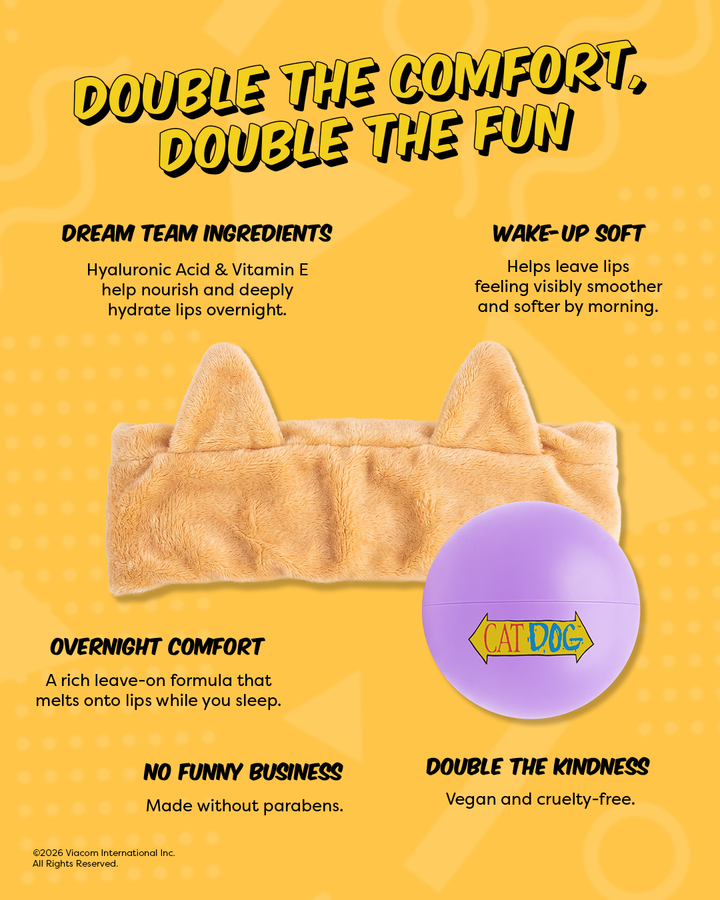 Cat Dog | Double-Sided Snooze - Nourishing Lip Mask & Headband Set