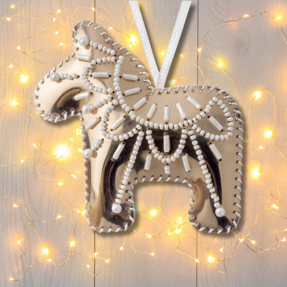 Horse Christmas Ornament Artificial Leather Bead Embroidery Kit by Wonderland Crafts FLBB-131