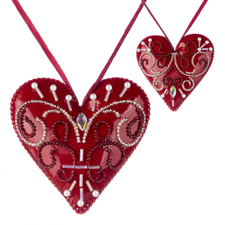 Heart Christmas Ornament Artificial Leather Bead Embroidery Kit by Wonderland Crafts FLBB-136