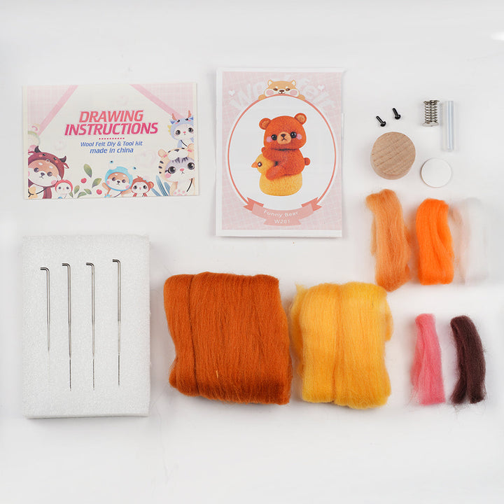 Bear Needle Felting Kit. Wizardi DIY Wool Craft Kit F07N8-W281
