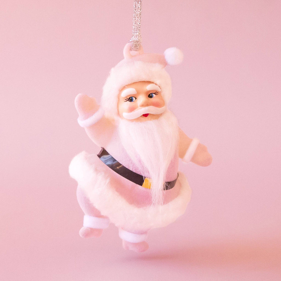 Retro Dancing Santa Ornament | Light Pink