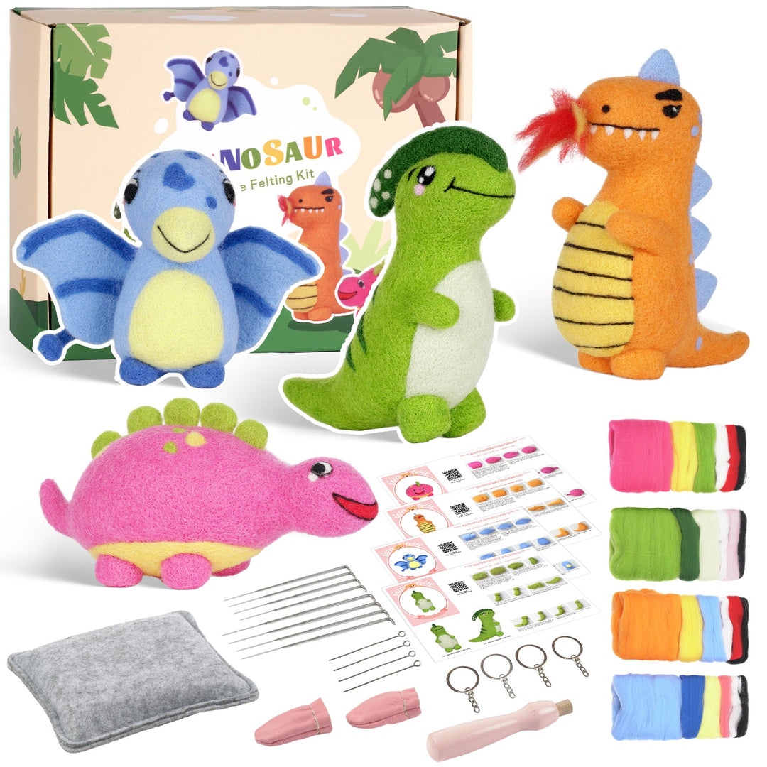 Dinosaurs Needle Felting Kit. Wizardi DIY Wool Craft Kit F07N8-Z-02