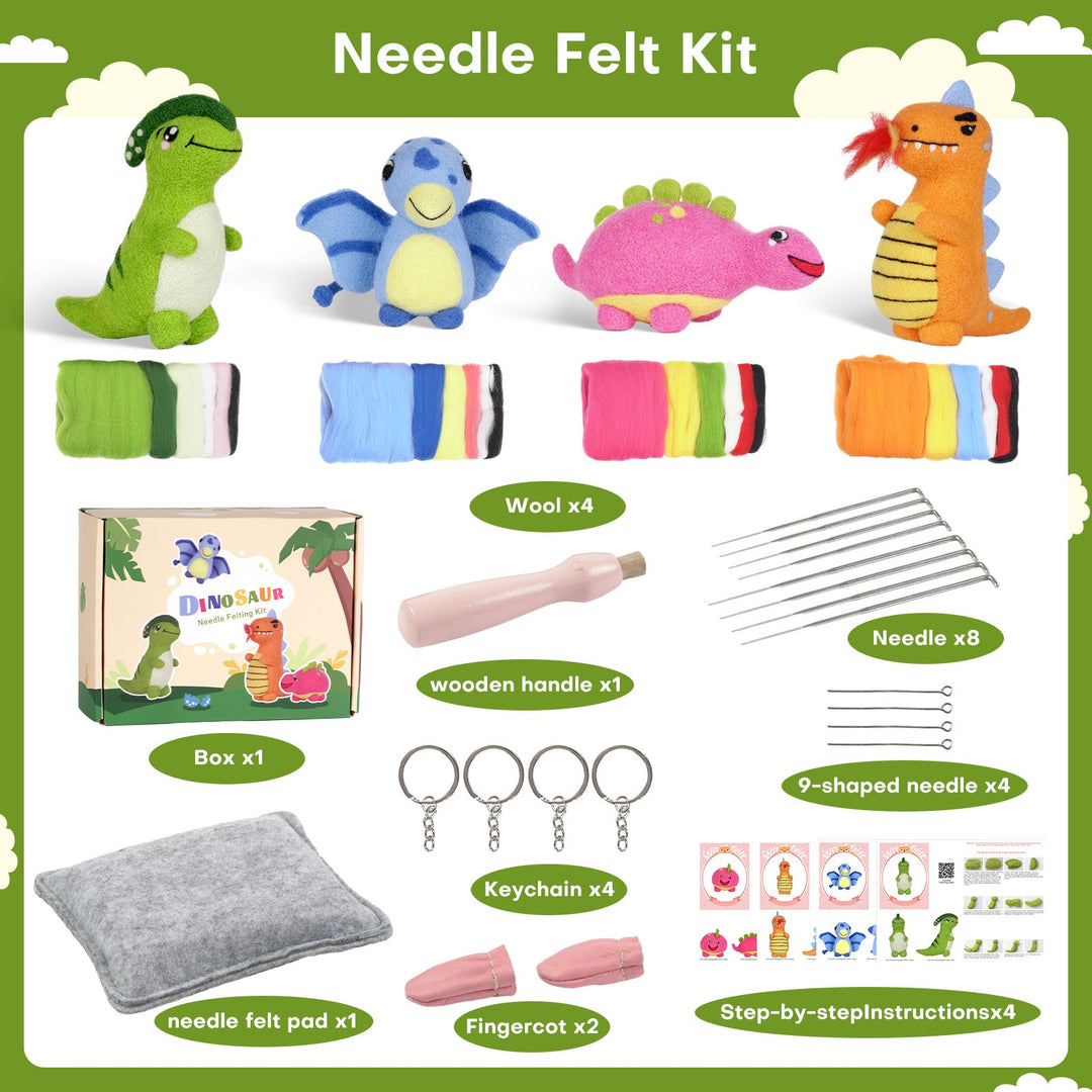 Dinosaurs Needle Felting Kit. Wizardi DIY Wool Craft Kit F07N8-Z-02