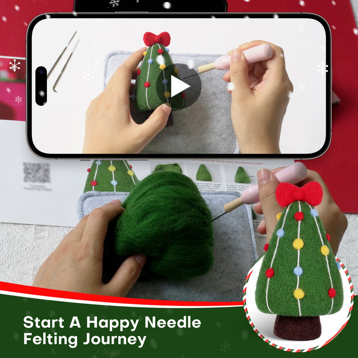Christmas Donut, Bell, Tree and Reindeer Needle Felting Kit. Wizardi DIY Wool Craft Kit F07N8-Z-11