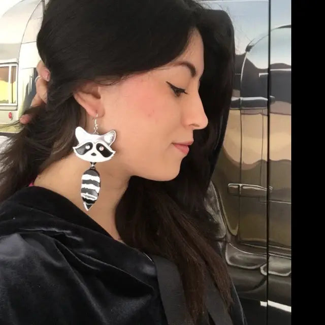 Raccoon Heads And Tails Earrings