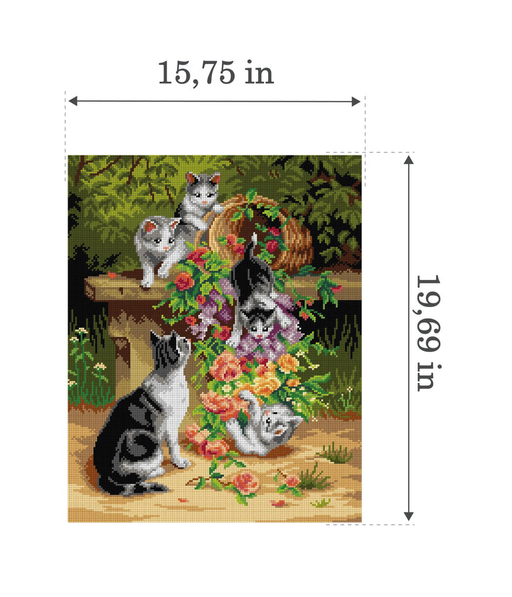 Gobelin canvas for halfstitch without yarn after Carl Reichert  - Cats and Flowers 3285M