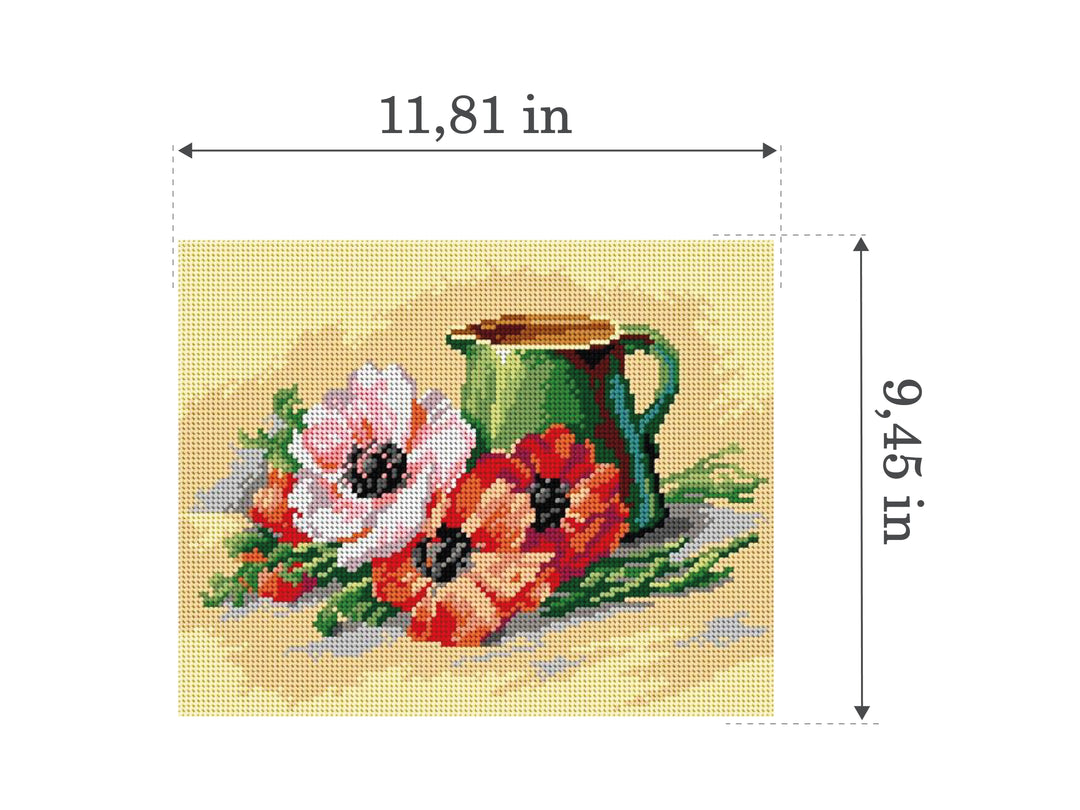 Gobelin canvas for halfstitch without yarn after Catherine Klein - Jug and Poppies