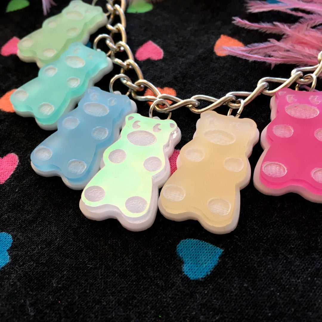 Pastel Rainbow Gummy Bear Acrylic Necklace