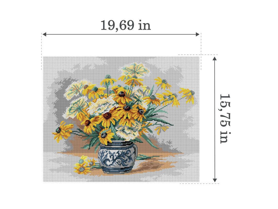 Black Eyed Susans 3489M Needlepoint canvas for halfstitch without yarn