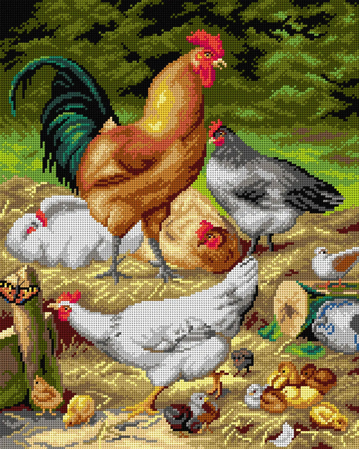 Gobelin canvas for halfstitch without yarn after Eugene Remy Maes - Chickens 3500M
