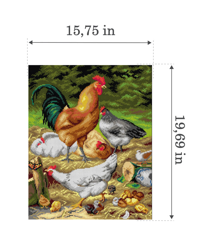 Gobelin canvas for halfstitch without yarn after Eugene Remy Maes - Chickens 3500M