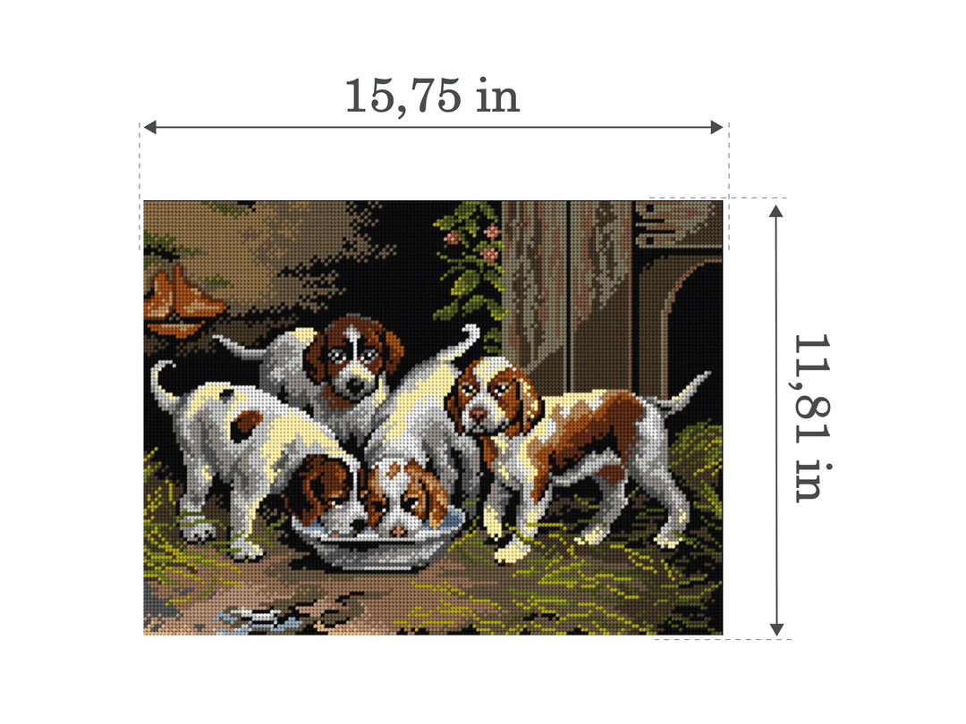 Gobelin canvas for halfstitch without yarn after Otto Eerelman - Puppies Drink Water 3521J