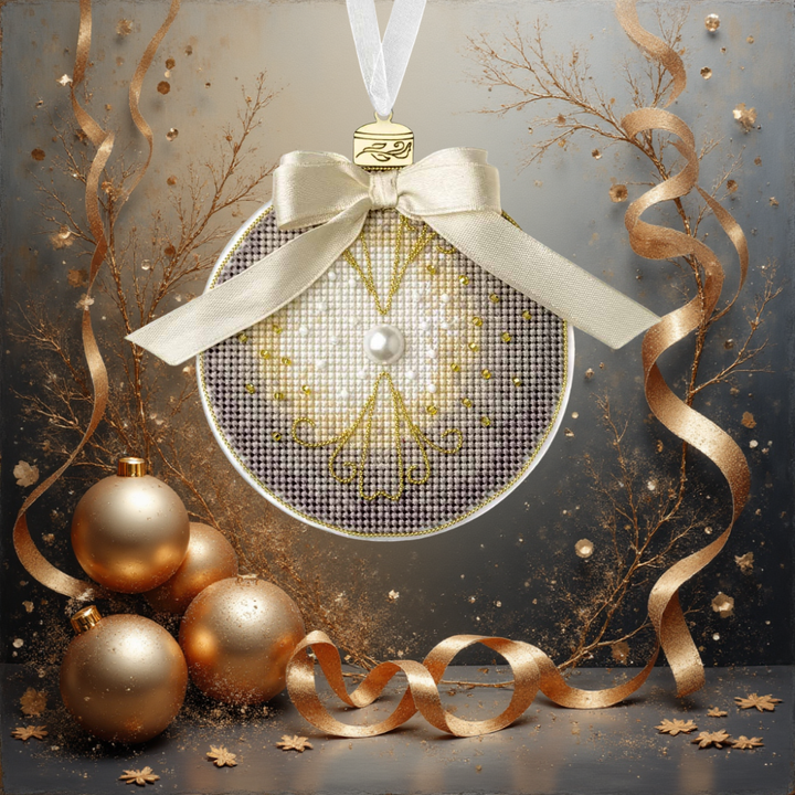Christmas Ornament - Pearl Bauble Plastic Base Cross-Stitch Kit by Wonderland Crafts FLX-142