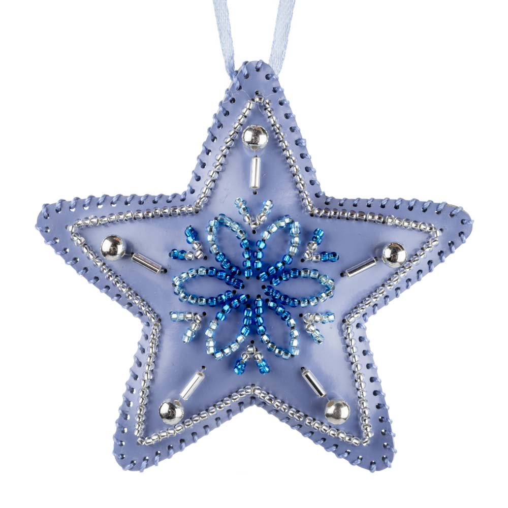 Star Christmas Ornament Artificial Leather Bead Embroidery Kit by Wonderland Crafts FLBB-126