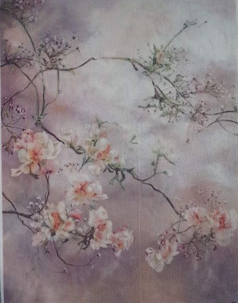 Sakura Twilight Designer Printed AIDA Fabric. Canvas for embroidery with an applied background  KF-1110A