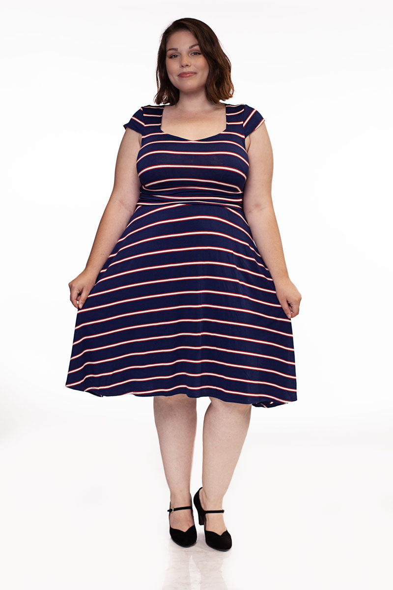 Amelia Dress in Navy Stripes - XS only