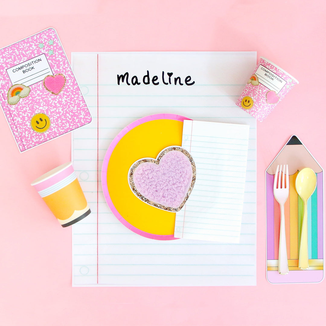 Pink composition notebook paper cups
