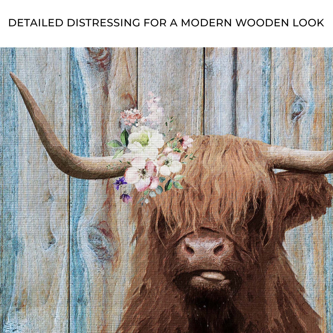 Highland Cow Rustic Painting Canvas Wall Art