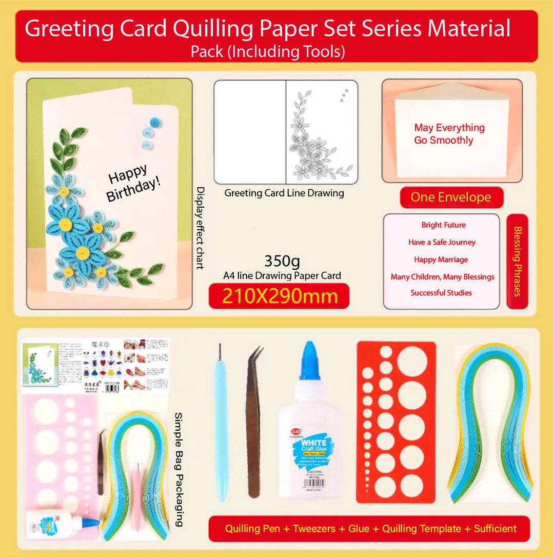 Greeting Card Making Kit. Myosotis Flowers DIY Quilling Kit F07M3-5-FL6