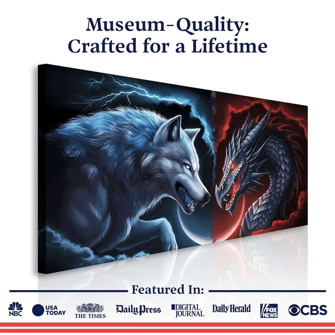 3D Dragon and Wolf Wall Art
